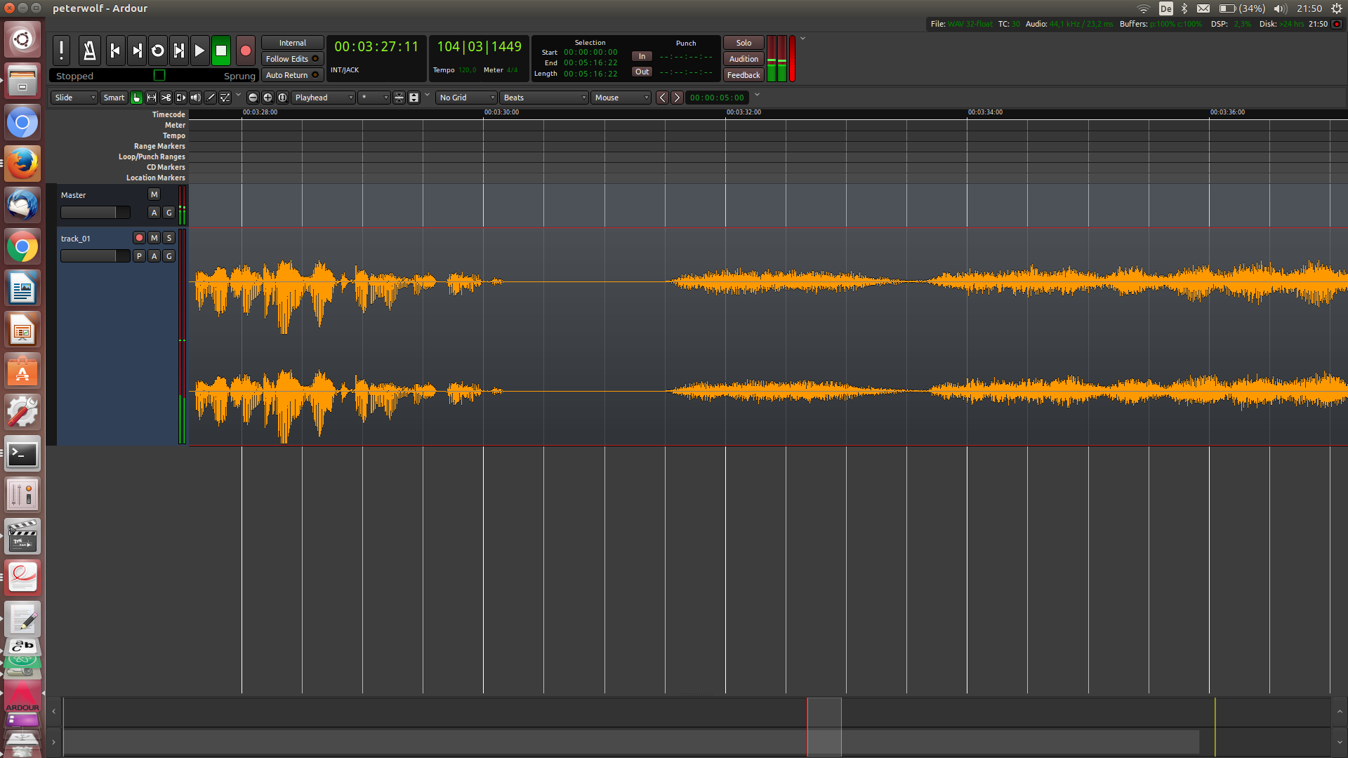 Waveform der Audio-Datei aus Prokofjews »Peter und der Wolf«, hier: der Wolf